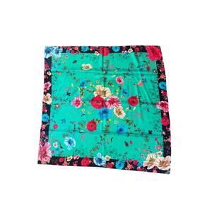 [Modern] Large Carlisle Turquoise Floral Bird Square Scarf (42x42)